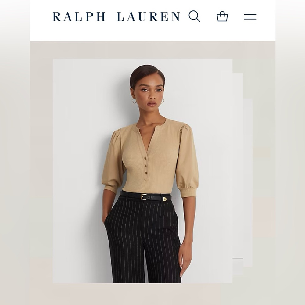 Ralph Lauren Puff-Sleeve Cotton-Blend Henley Tee